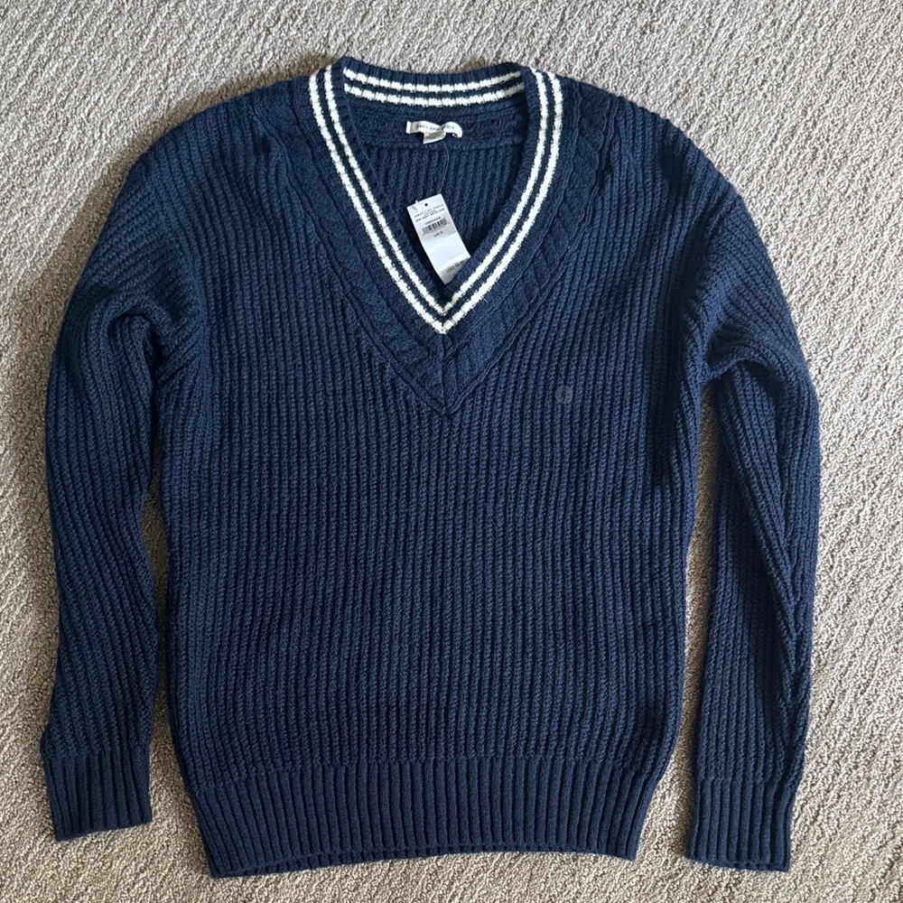 AEO Dark Blue Knitted V-Neck Sweater